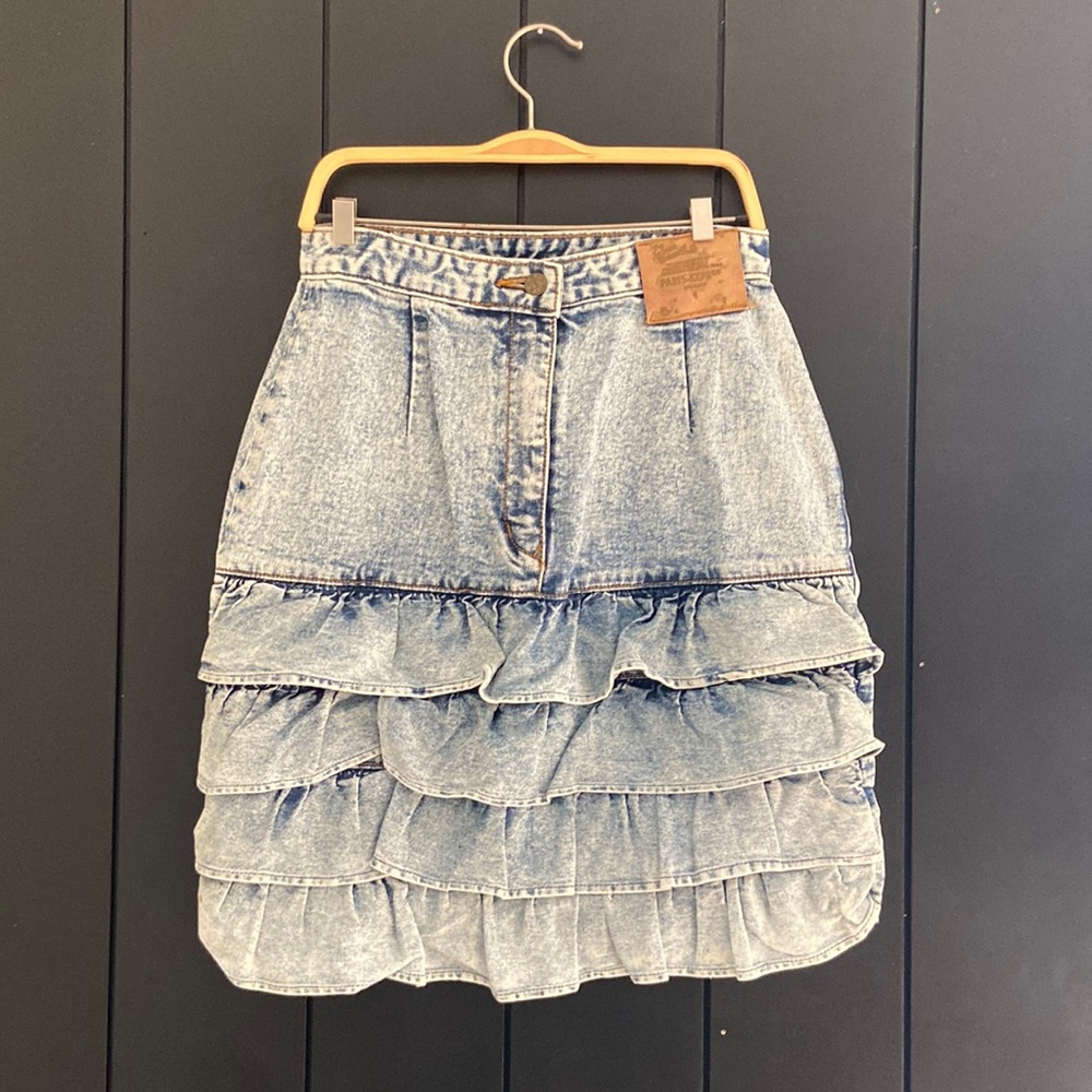 Paris Express Denim Ruffle front high waisted skirt